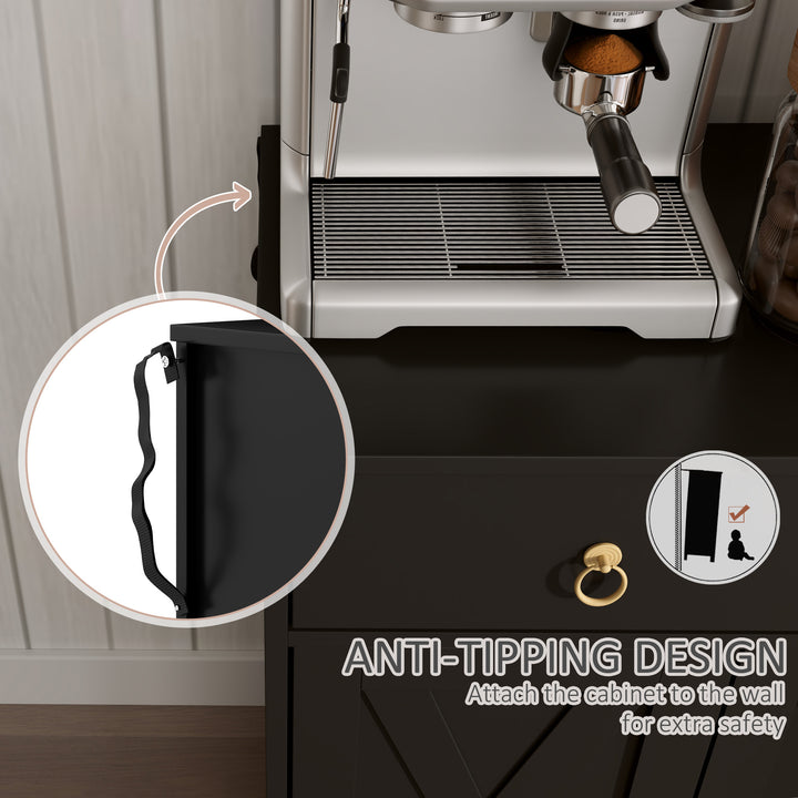 HOMCOM Kitchen Sideboard Cabinet with 2 Drawers, 4 Barn Doors and 2 Adjustable Shelves, Buffet Table for Living Room, White