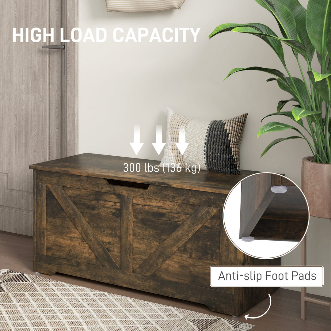 HOMCOM 39.4 Inches Storage Chest, Storage Trunk with 2 Safety Hinges, Wooden Box for Living Room, Black Wood Grain