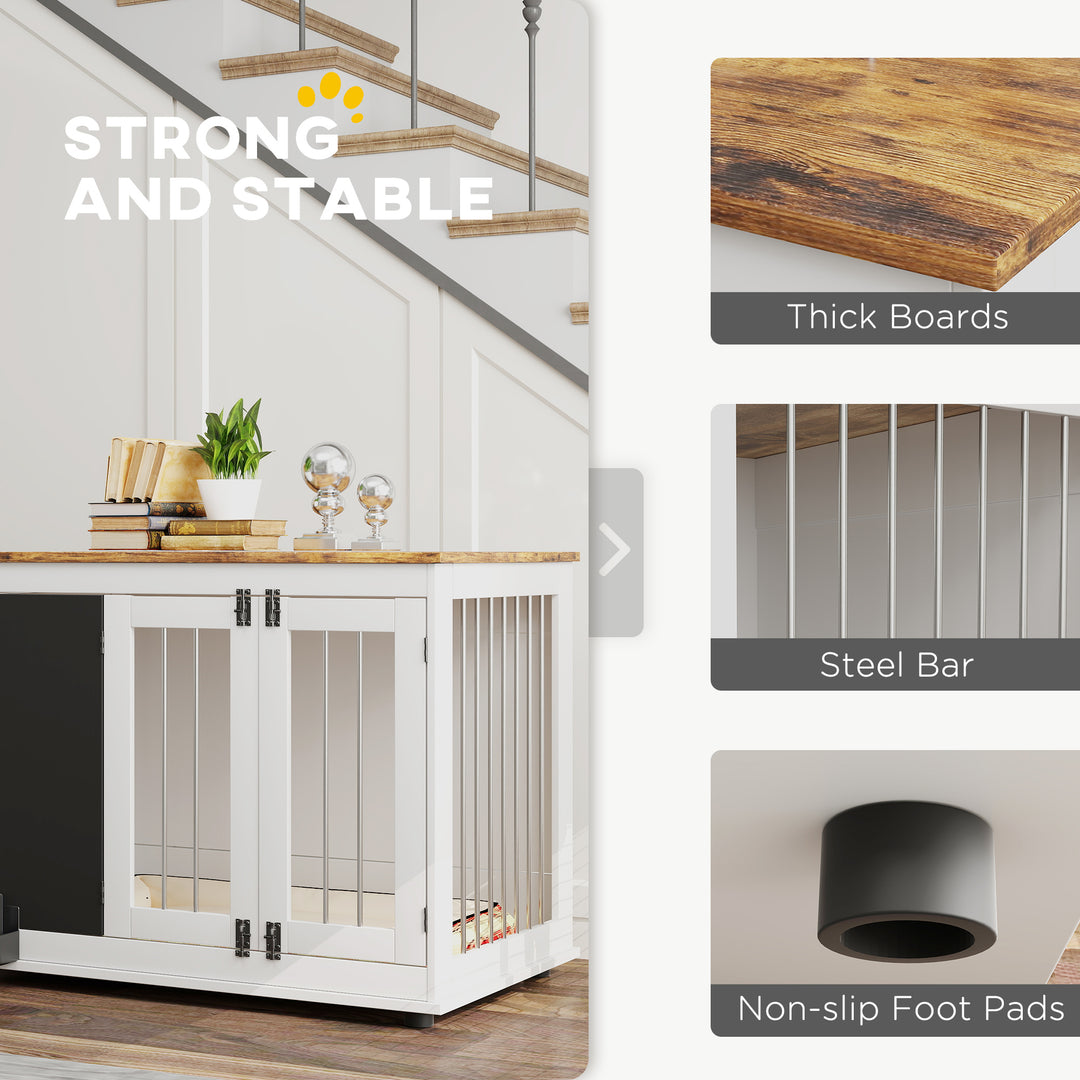 PawHut 39" Dog Crate Furniture Side End Table for Large Dogs w/ Blackboard, Three Doors, White