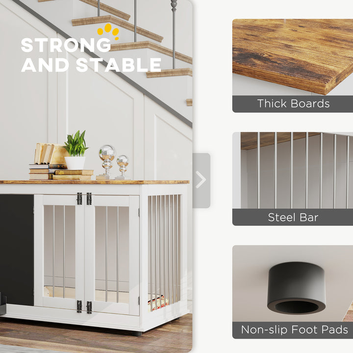 PawHut 39" Dog Crate Furniture Side End Table for Large Dogs w/ Blackboard, Three Doors, White