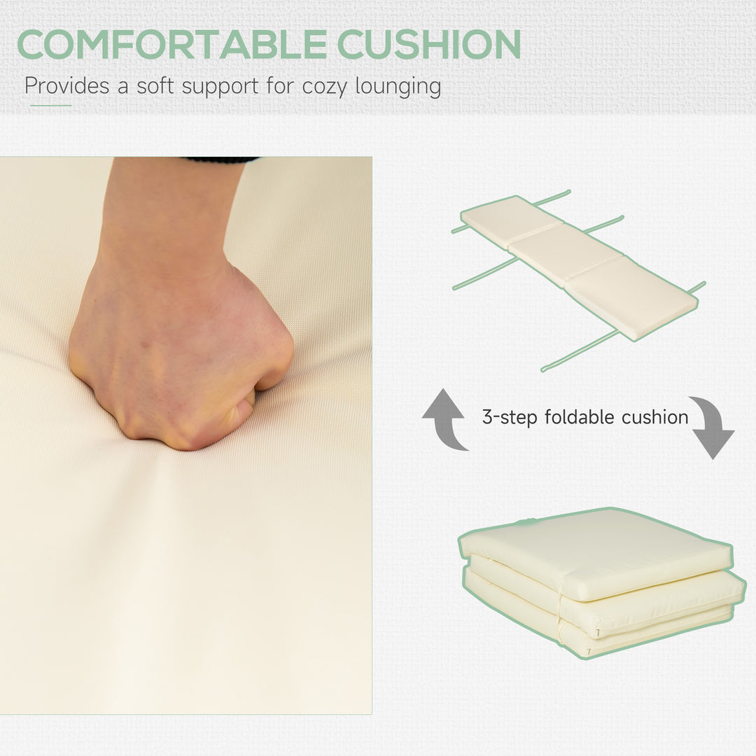 Outsunny Wooden Folding Chaise Lounge, Outdoor Chaise Lounge Chair, Garden Reclining Tanning Chair with 4 Adjustable Back Soft Cushions, White