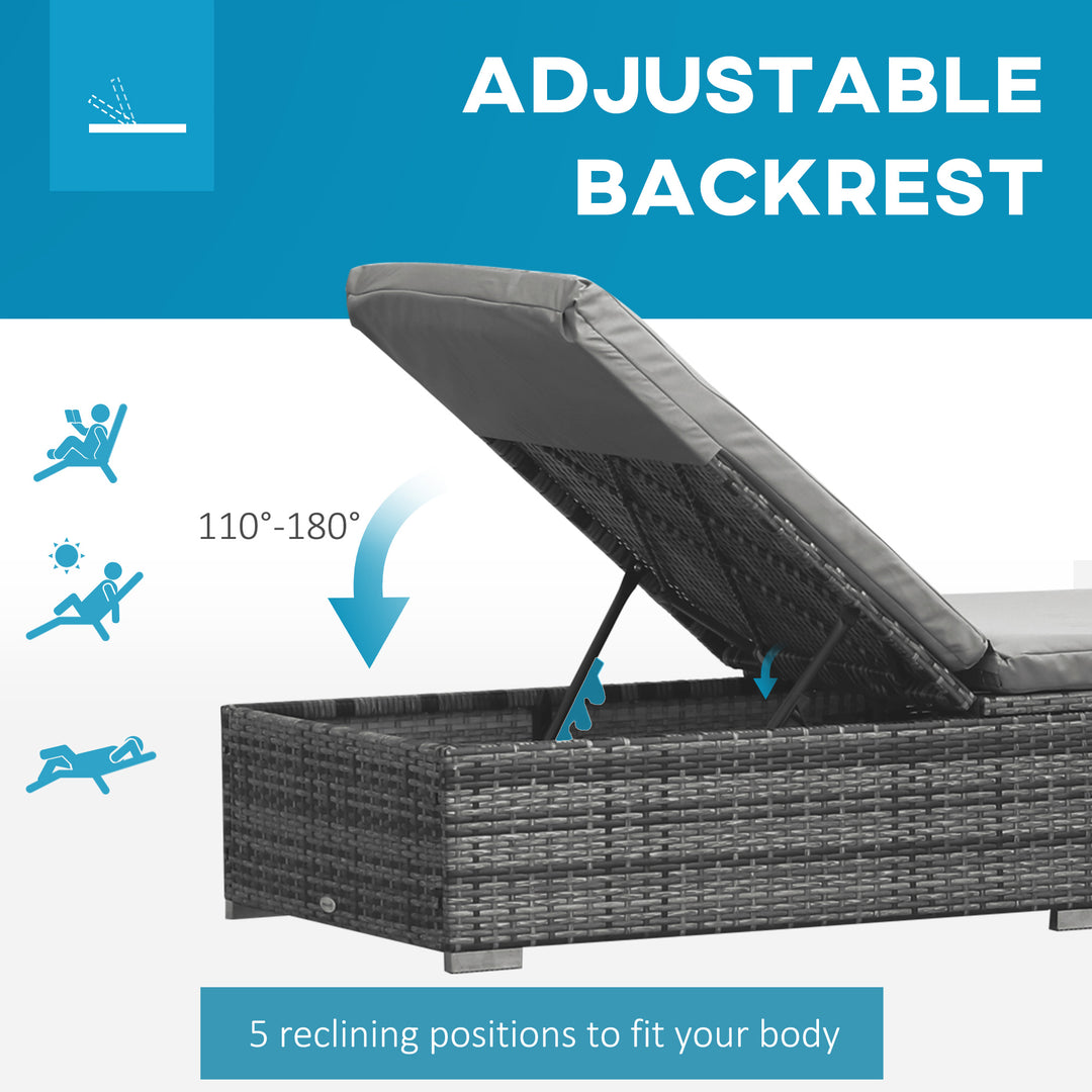 Outsunny Wicker Outdoor Lounge Chair, Patio Lounge Chair with 5-Level Adjustable Backrest & Cushion for Poolside, Mixed Grey