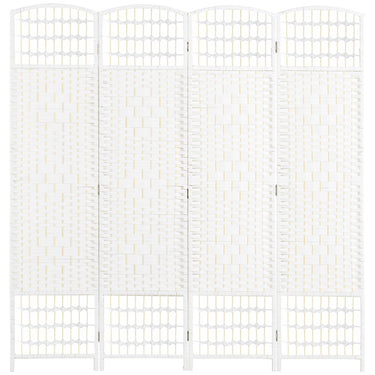 HOMCOM 4 Panel Folding Room Divider, Portable Privacy Screen, Wave Fiber Room Partition for Home Office, White