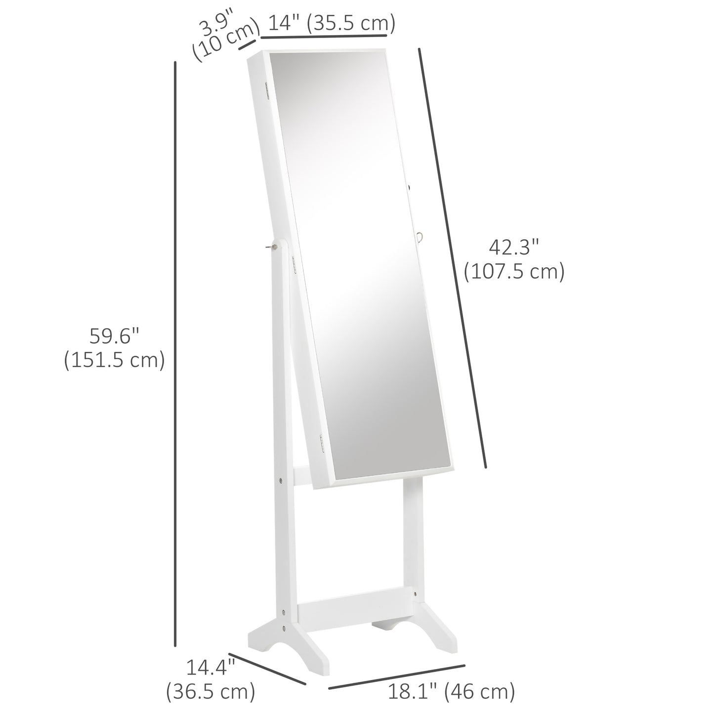 HOMCOM Mirror Jewelry Cabinet Armoire, Lockable Jewelry Organizer with Full-Length Mirror, 3 Angle Adjustable, Grey