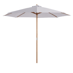 Outsunny 10' x 8' Bamboo Wooden Round Market Patio Sun Umbrella Garden Parasol Outdoor Sunshade Canopy, White