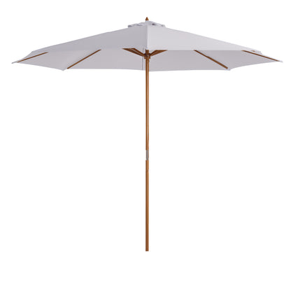 Outsunny 10' x 8' Bamboo Wooden Round Market Patio Sun Umbrella Garden Parasol Outdoor Sunshade Canopy, White