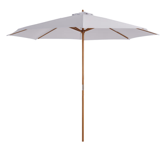Outsunny 10' x 8' Bamboo Wooden Round Market Patio Sun Umbrella Garden Parasol Outdoor Sunshade Canopy, White