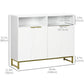 HOMCOM Accent Sideboards, Kitchen Storage Cabinet with 4 Doors, Adjustable Shelves, Metal Base for Living Room, Hallway, White