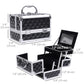 HOMCOM 3 Tier Diamond Texture Makeup Train Case Cosmetic Organizer with Mirror, Black
