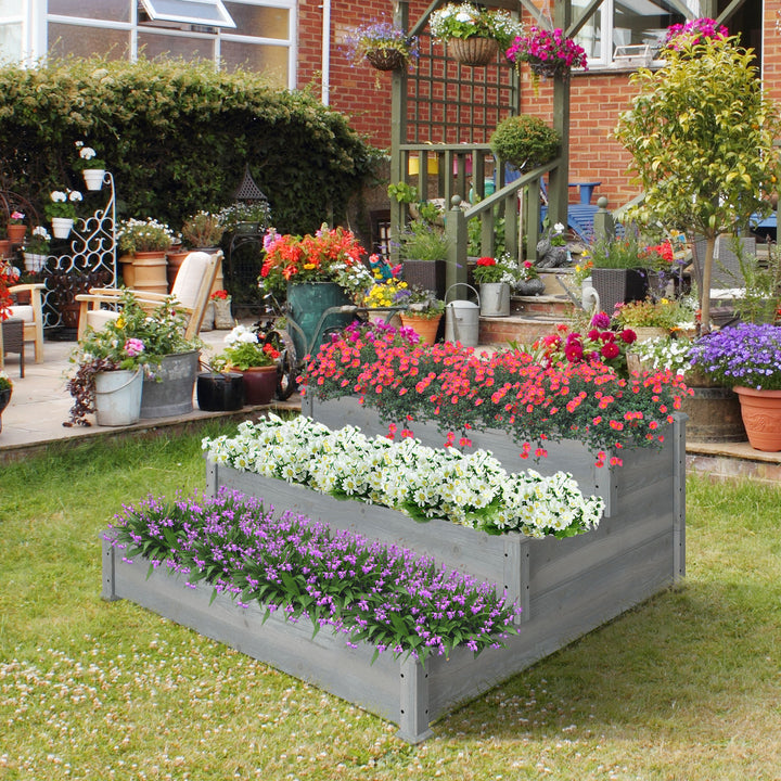 Outsunny 49"x49"x22" 3-Tier Raised Garden Bed Wooden Planter Kit Elevated Plant Box Stand for Yard & Patio, Natural