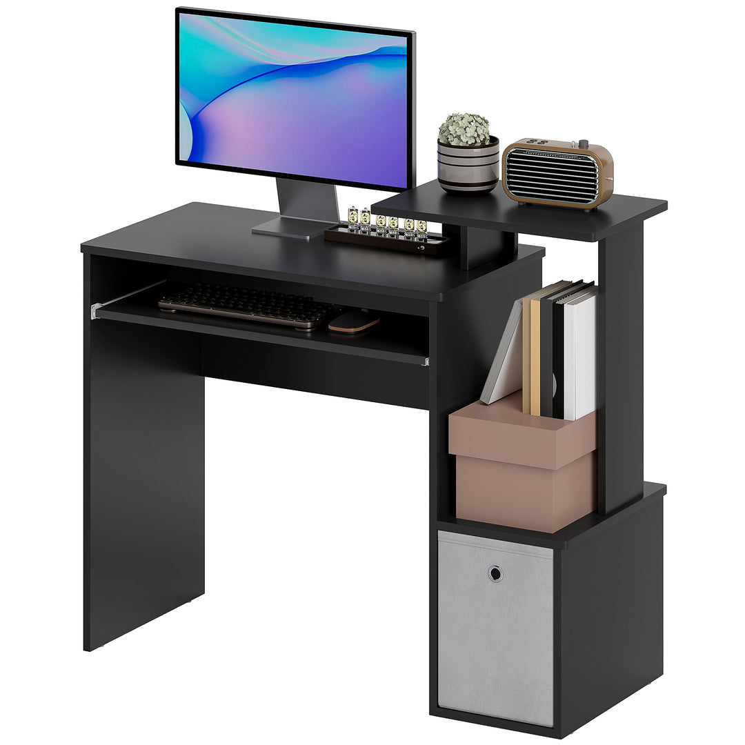 HOMCOM Computer Desk with Sliding Keyboard Tray Storage Drawer Shelf Home Office Workstation Grey