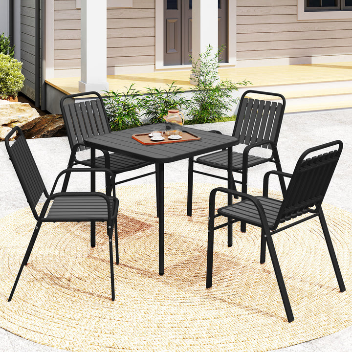 Outsunny Stackable Outdoor Dining Chairs Set of 4, for Patio, Balcony, Deck, Garden, Black