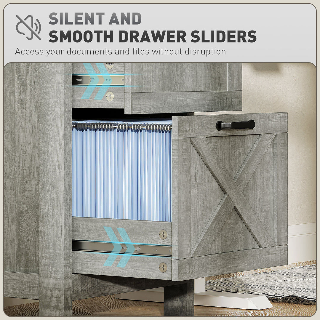 HOMCOM Vertical Filing Cabinet with 2 Drawers, Rustic Farmhouse Office Storage Cabinet for A4, Letter Size, Rustic Brown