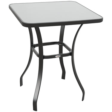 Outsunny 27" Patio Square Table with Tempered Glass Top Outdoor Dining Bar Table Steel Backyard Bistro Table Steel Frame