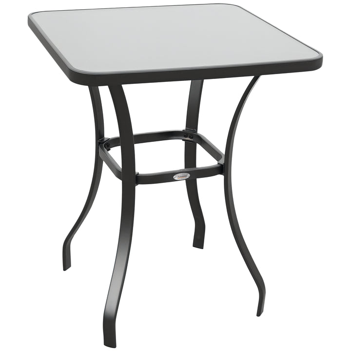 Outsunny 27" Patio Square Table with Tempered Glass Top Outdoor Dining Bar Table Steel Backyard Bistro Table Steel Frame
