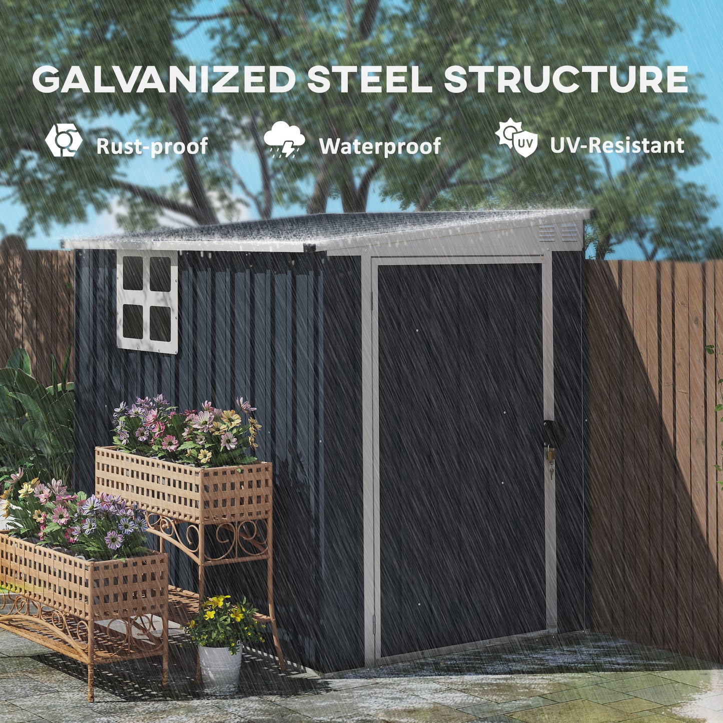 Outsunny 4' x 6' Outdoor Storage Shed, Metal Garden Shed with Window, 2 Vents and Lockable Door for Backyard, Garden, Patio