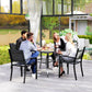 Outsunny Outdoor Dining Table for Four, Patio Table with Parasol Hole, Square Garden Table with Slatted Metal Plate Top, for Backyard, Poolside, Black