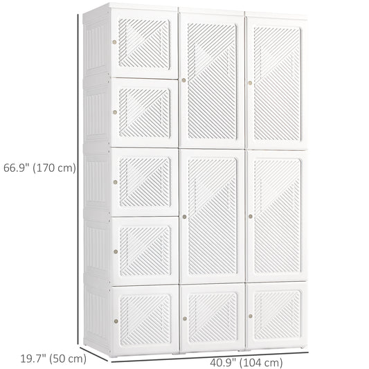 HOMCOM Portable Wardrobe Closet, Folding Bedroom Wardrobe, Clothes Storage Organizer with 8 Cube Compartments, White