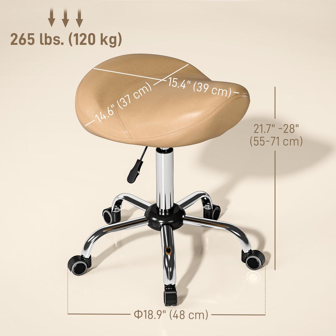 HOMCOM Saddle Stool, Height Adjustable Rolling Salon Chair with PU Leather for Massage, Spa, Clinic, Beauty and Tattoo, White