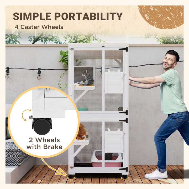 PawHut Catio Outdoor, Elevated Design, with Wheels, Resting Box, Water-Resistant, Multi Platforms, Orange