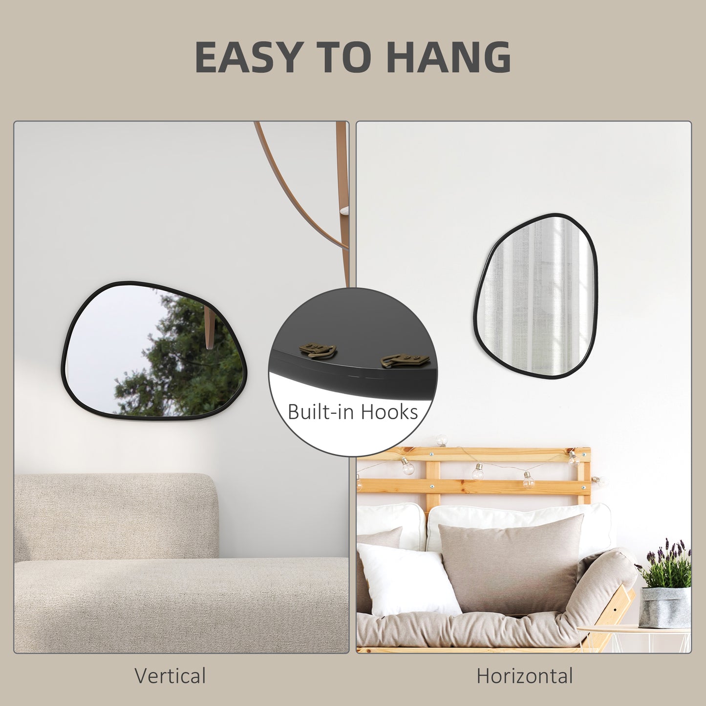 HOMCOM 36" Round Mirror, Bathroom Wall Mirror with Metal Frame, Decorative Vanity Mirror for Living Room, Bedroom, Black
