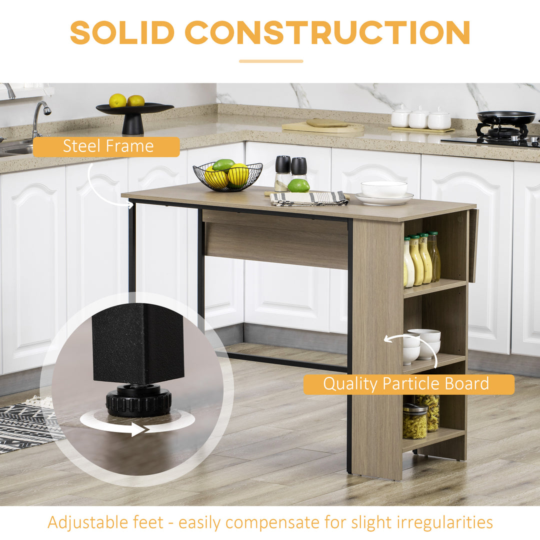 HOMCOM Counter Height Table with Drop Leaf, Extendable Bar Table with Adjustable Storage Shelf, Rustic Brown