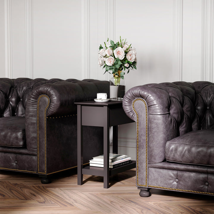 HOMCOM End Side Table in Flip Top Design with Cabinet and Bottom Shelf, Storage Furniture Decoration for Bedroom Living Room Office, Dark Coffee