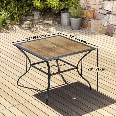 Outsunny 37" Garden Outdoor Dining Table for 4, Square Patio Table with Umbrella Hole, Plastic Board Tabletop for Backyard, Poolside, Mixed Brown