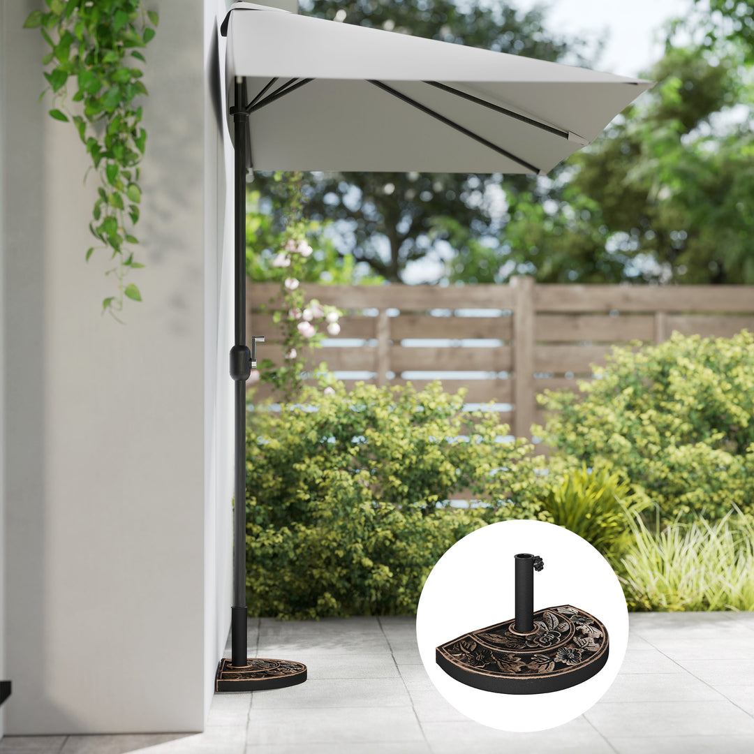 Outsunny 20 lbs Resin Half Round Patio Umbrella Base 20" Outdoor Decorative Parasol Stand Holder For Φ1.5", Φ1.9" Pole, Bronze