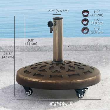 Outsunny 46lbs Resin Round Patio Umbrella Base with Wheels, Umbrella Stand Base, Heavy Duty Patio Umbrella Holder for 1.3"/1.5"/1.9" Poles for Outdoor, Lawn, Poolside, Bronze