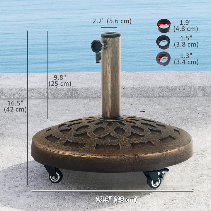 Outsunny 46lbs Resin Round Patio Umbrella Base with Wheels, Umbrella Stand Base, Heavy Duty Patio Umbrella Holder for 1.3"/1.5"/1.9" Poles for Outdoor, Lawn, Poolside, Bronze