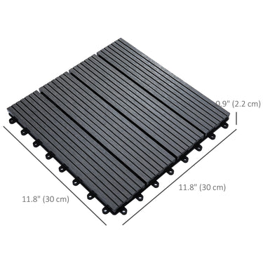 Outsunny 11 Pcs Plastic Interlocking Deck Tiles, 12" x 12" Non-slip Flooring Tiles for Indoor Outdoor Patio Balcony, Grey