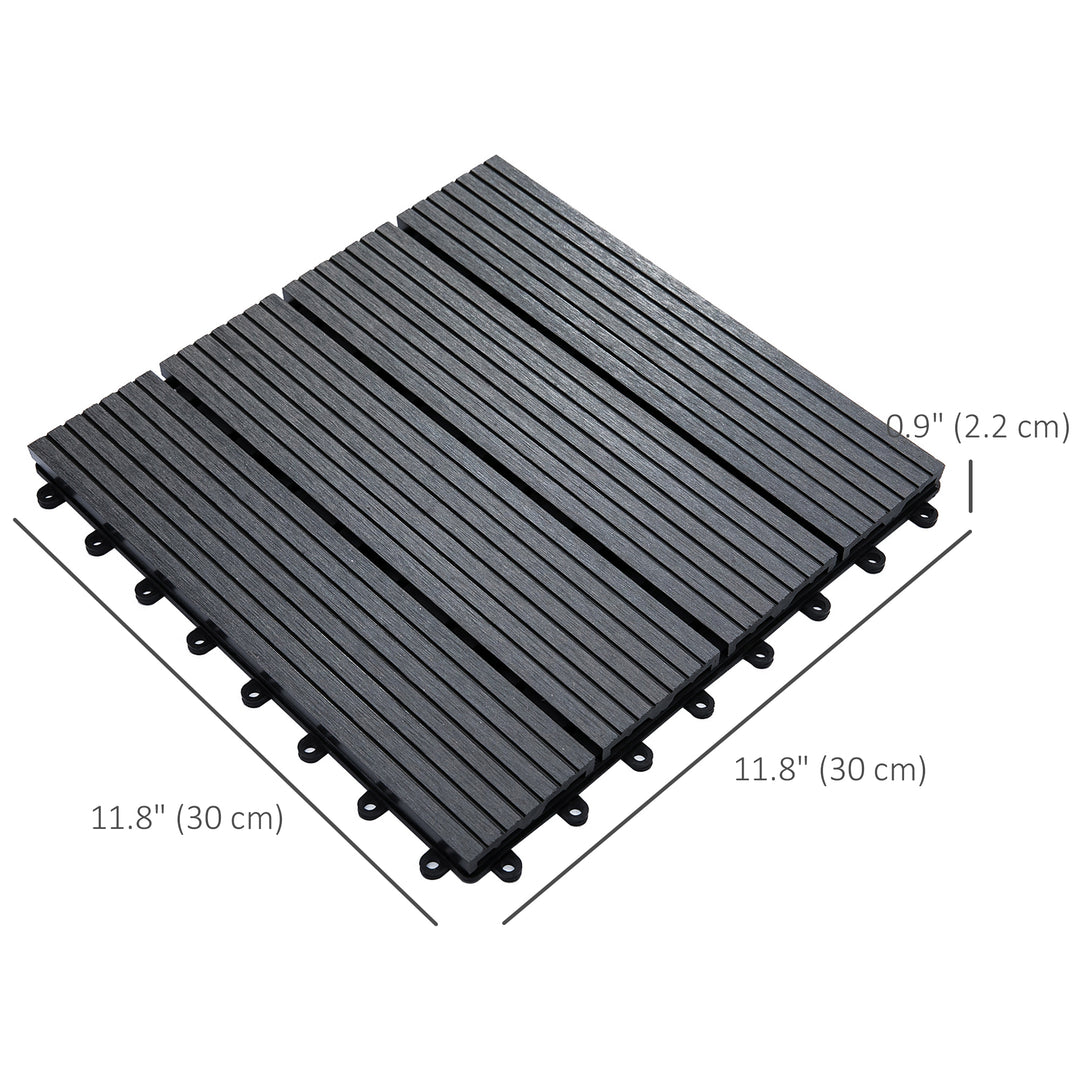 Outsunny 11 Pcs Plastic Interlocking Deck Tiles, 12" x 12" Non-slip Flooring Tiles for Indoor Outdoor Patio Balcony, Grey
