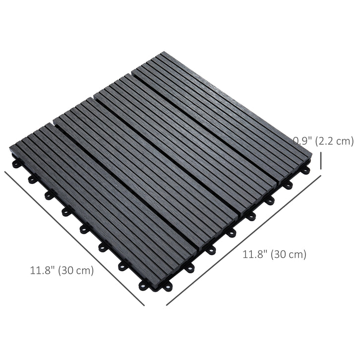 Outsunny 11 Pcs Plastic Interlocking Deck Tiles, 12" x 12" Non-slip Flooring Tiles for Indoor Outdoor Patio Balcony, Grey