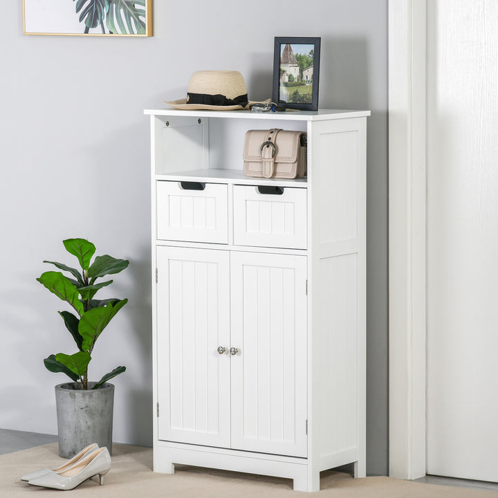 kleankin Freestanding Bathroom Cabinet with Adjustable Shelf and Drawers, Small Cabinet for Bathroom, Living Room, White
