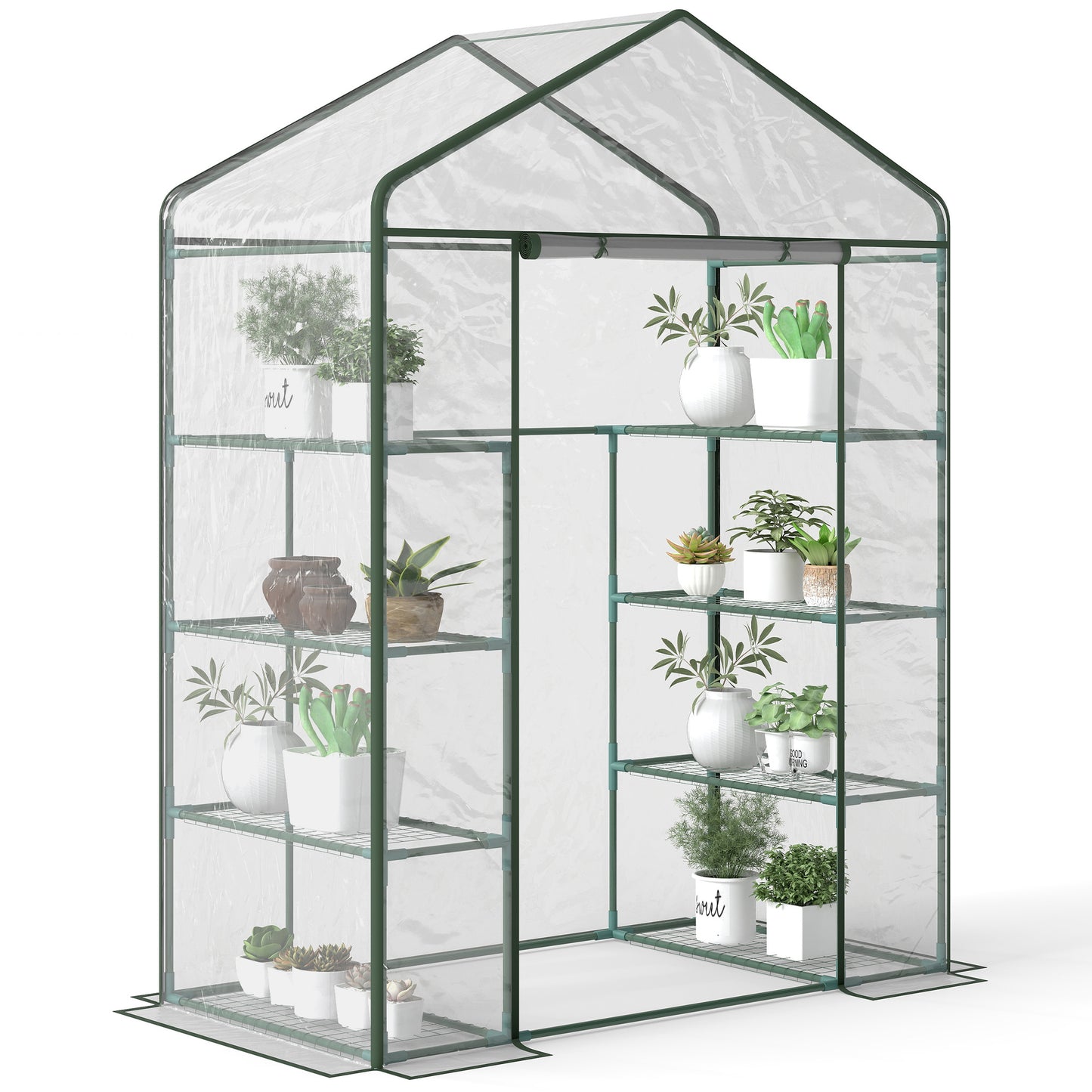 Outsunny 56" x 56" x 77" Walk-in Plant Greenhouse Portable Garden Flower Seed Warm House 8 Shelves Outdoor Plant Growth Hot House PVC Cover Transparent
