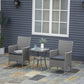 Outsunny 3 Pieces Wicker Patio Furniture Set, Rattan Bistro Set with Glass Top Coffee Table and Cushions, Outdoor Conversation Set for Garden, Porch, Balcony, Grey