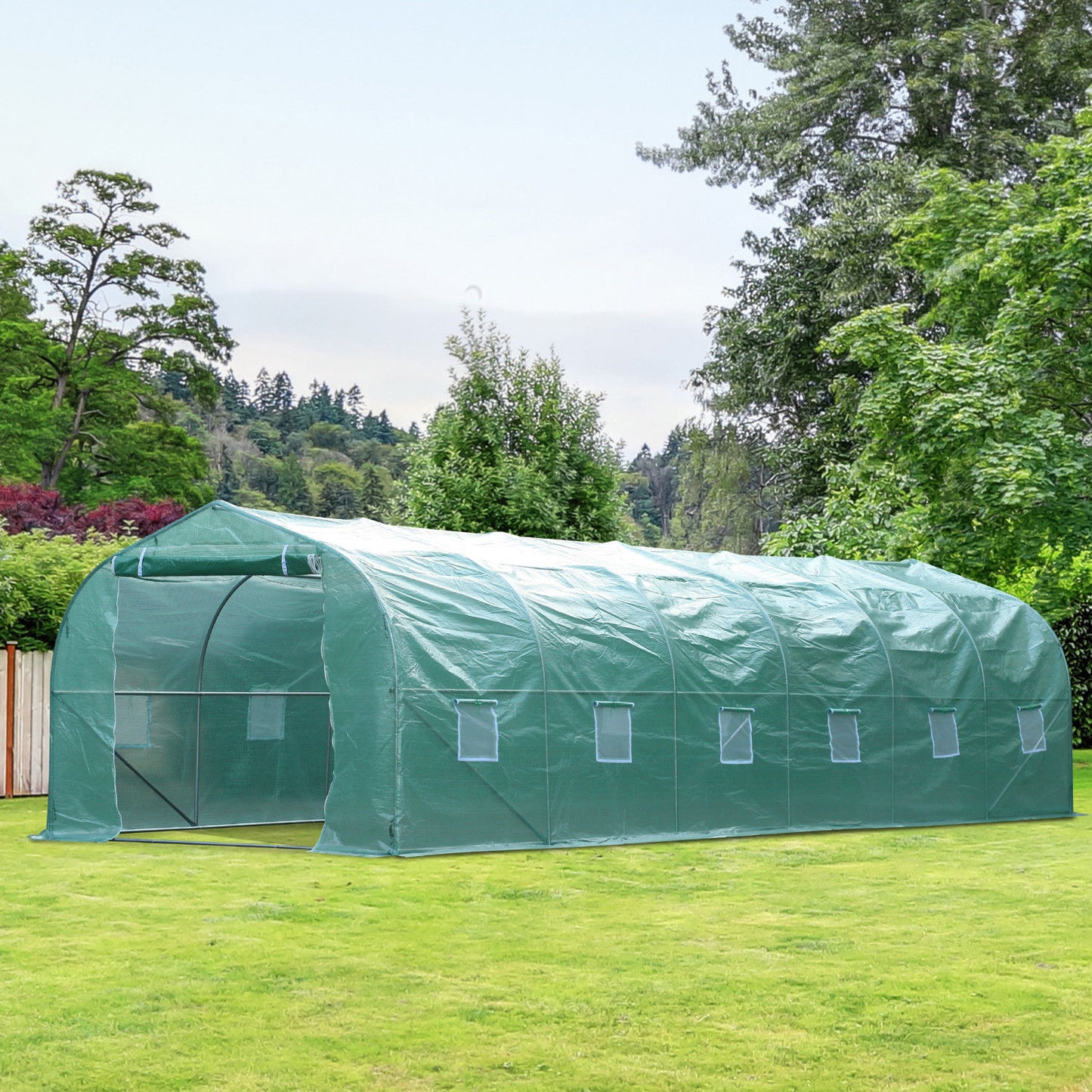 Outsunny 26' x 10' x 7' Large Steeple Walk-in Greenhouse Outdoor Garden Plant Seed Tunnel Grow Tent Steel Frame, Green