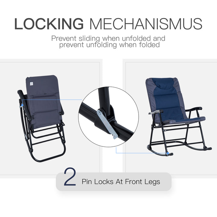 Outsunny Folding Rocking Chair Set of 2 Padded Rockers with Armrest, Navy Blue