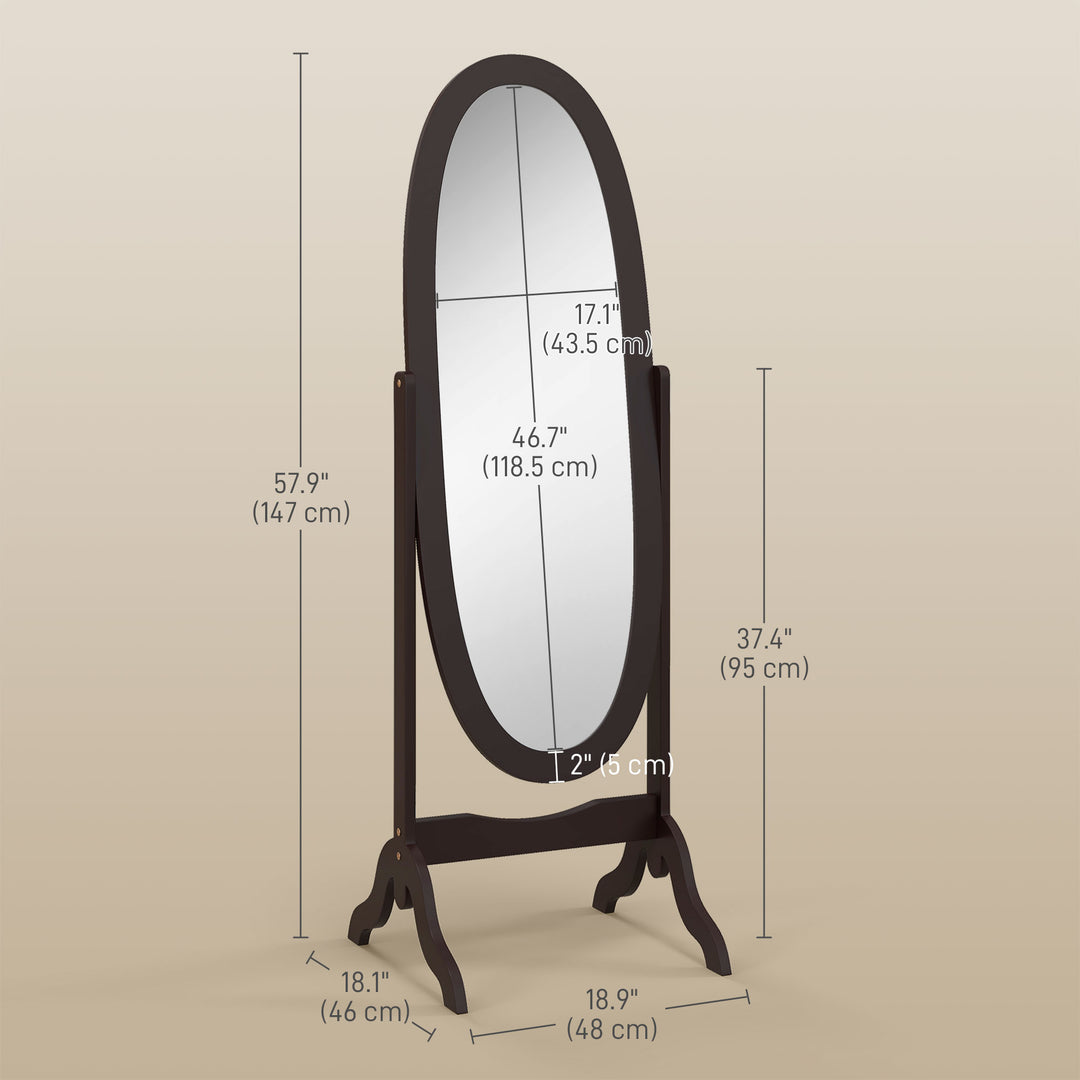 HOMCOM Floor Standing Mirror Full Length Mirror with Adjustable Angle Oval Frame for Dressing Room Bedroom Living Room White