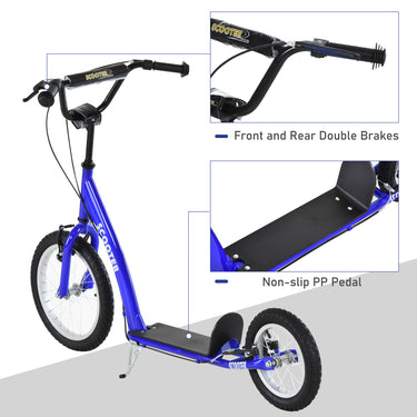 Aosom Kids Scooter with Adjustable Handlebar, Youth Kick Scooter with Dual Brakes, Inflatable Wheels, for Age 5+, Blue