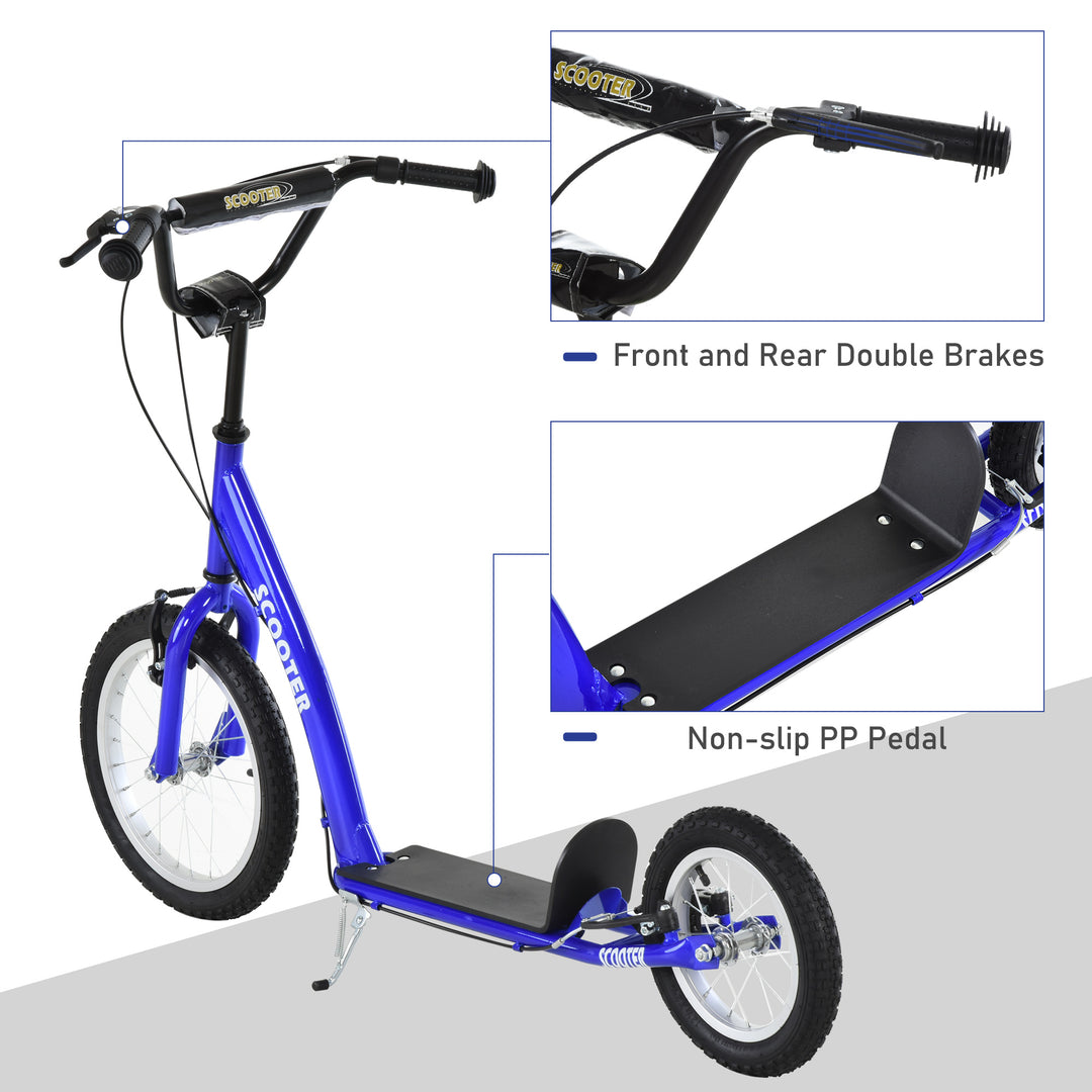 Aosom Kids Scooter with Adjustable Handlebar, Youth Kick Scooter with Dual Brakes, Inflatable Wheels, for Age 5+, Blue