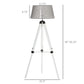 HOMCOM Tripod Floor Lamp, Adjustable Height Wooden Standing Lamp with E26 Lamp Base for Living Room, Bedroom, White and Grey