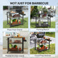 Outsunny 3-Shelf Outdoor Grill Cart Table with Foldable Side Table and Stainless Steel Table Top, Pizza Oven Stand on Wheels