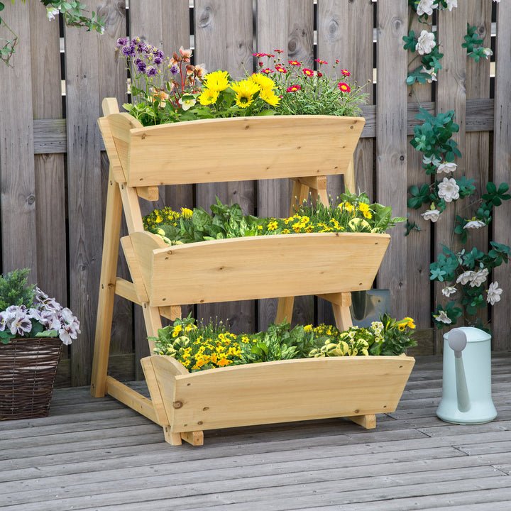 Outsunny 3 Tier Raised Garden Bed, Vertical Wooden Elevated Planter Box Kit, Plant Stand for Flowers, Vegetables, Herbs