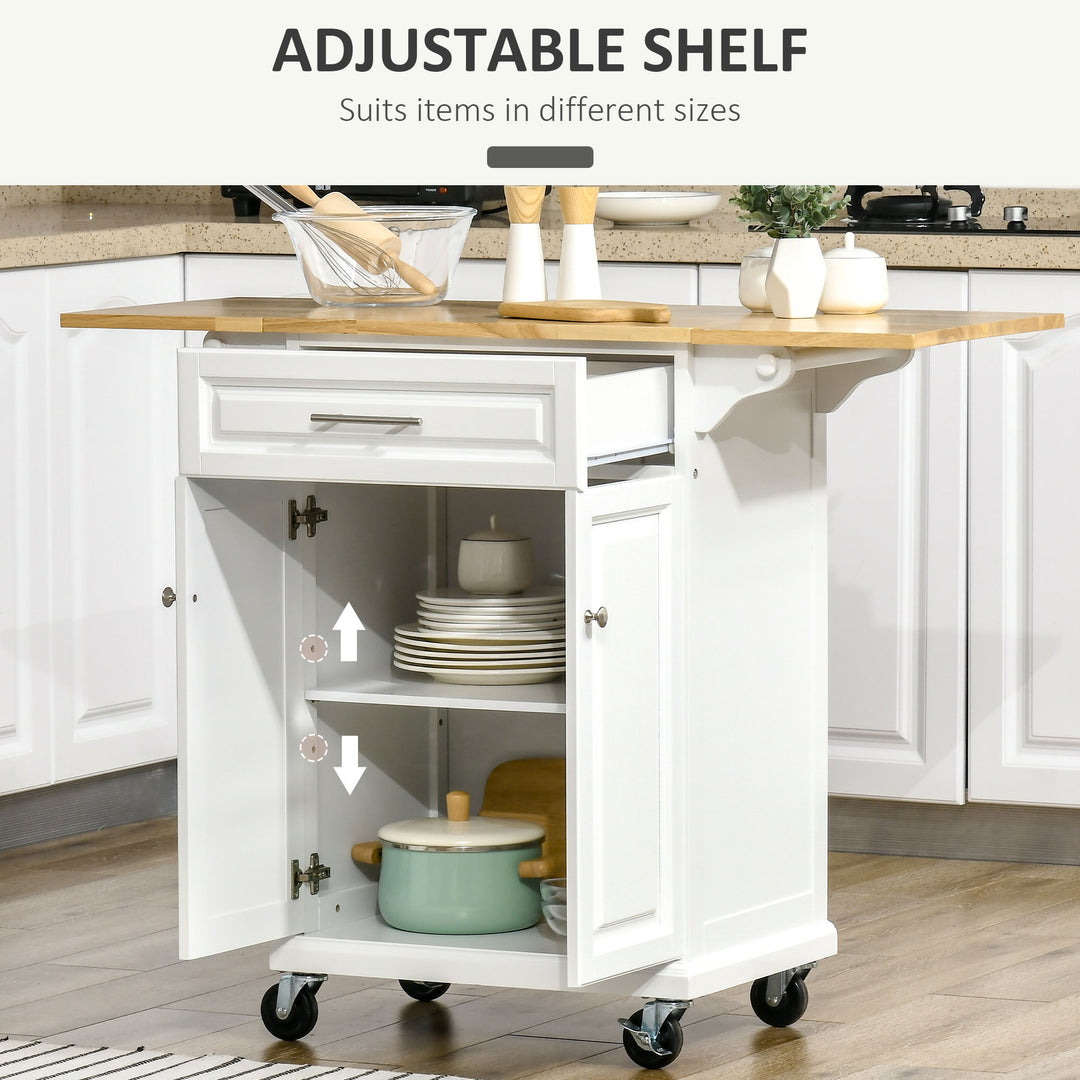 HOMCOM Kitchen Island Cart on Wheels with Extended Counter Drawer Cabinet Towel Racks