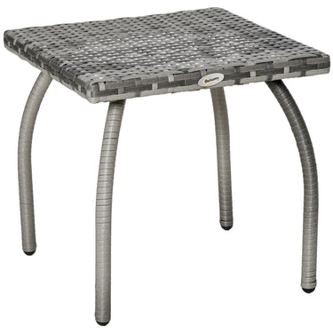 Outsunny 18" Rattan Coffee Table Outdoor Side Table Patio Wicker Furniture, Small Square with All-Weather PE for Garden, Balcony, Backyard, Poolside, Grey