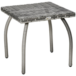 Outsunny 18" Rattan Coffee Table Outdoor Side Table Patio Wicker Furniture, Small Square with All-Weather PE for Garden, Balcony, Backyard, Poolside, Grey