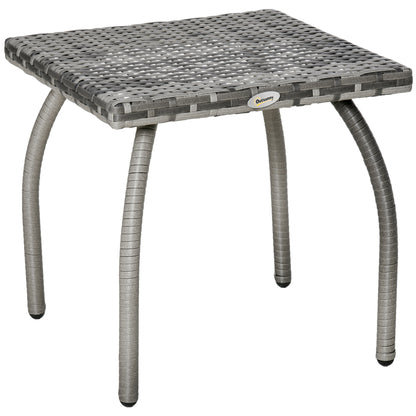 Outsunny 18" Rattan Coffee Table Outdoor Side Table Patio Wicker Furniture, Small Square with All-Weather PE for Garden, Balcony, Backyard, Poolside, Grey