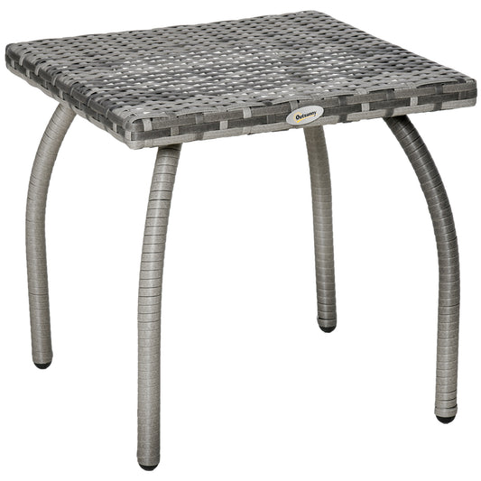 Outsunny 18" Rattan Coffee Table Outdoor Side Table Patio Wicker Furniture, Small Square with All-Weather PE for Garden, Balcony, Backyard, Poolside, Grey